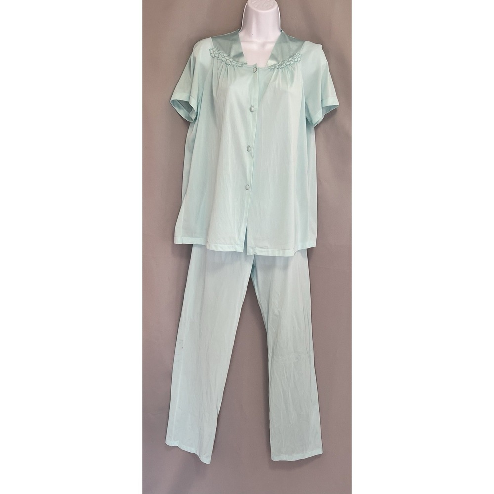 Vintage Vanity Fair 2 Pcs MINT GREEN High Rise Pajama Set Small 100% Nylon Y2K